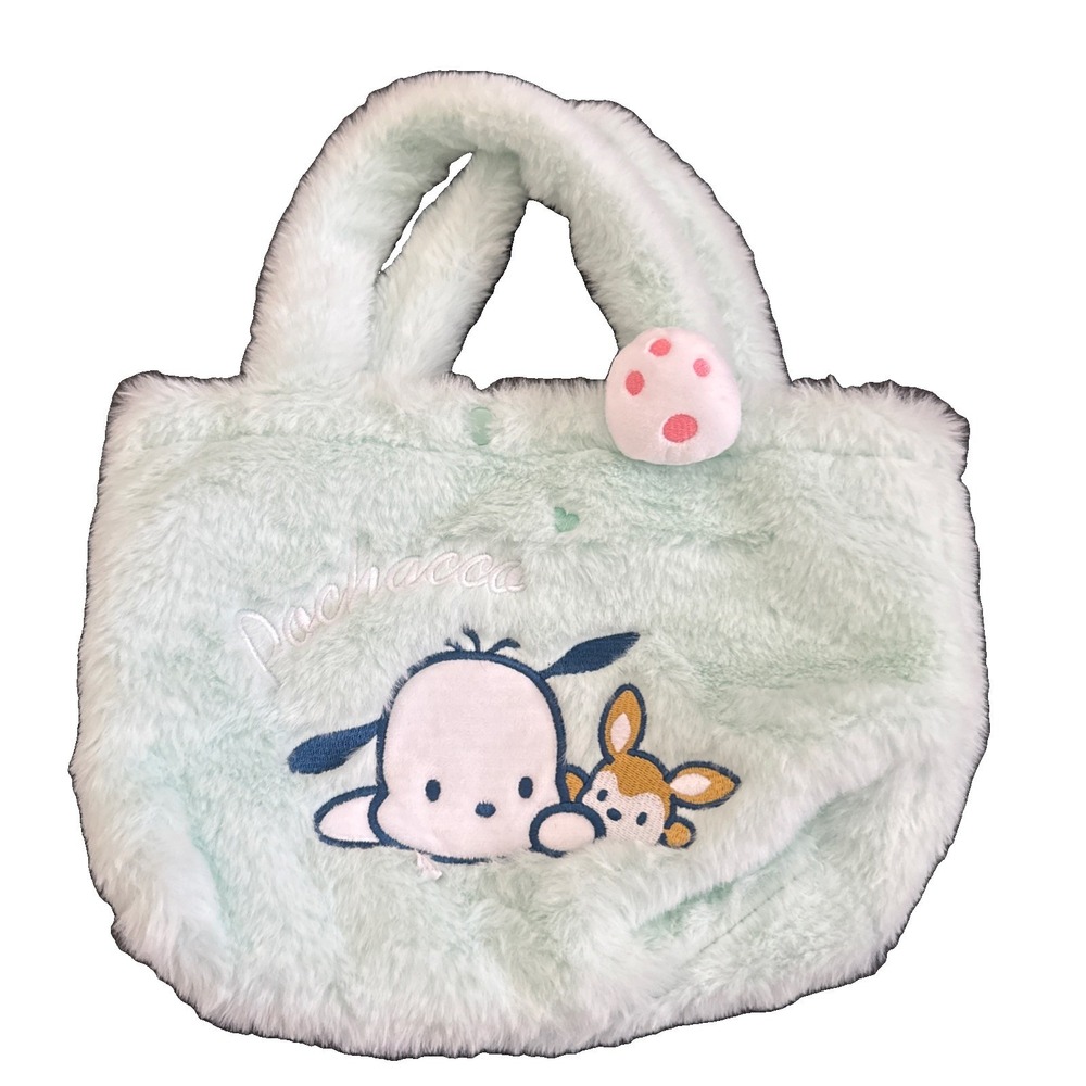 Sanrio Pochacco Light Blue Faux Fur Soft Mini Tote Bag Handbag